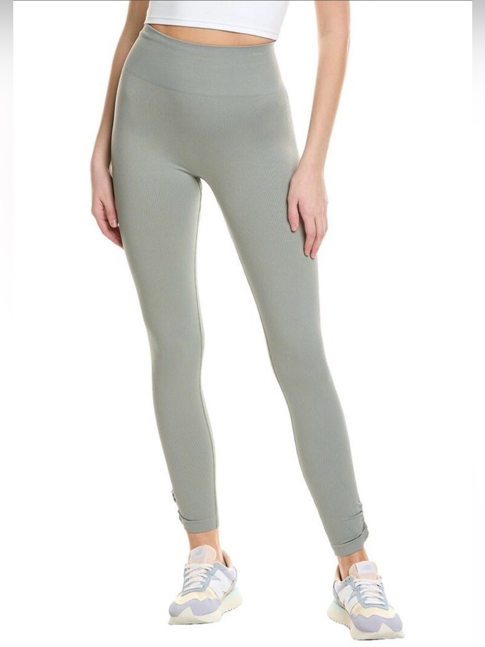 Seamless High-Waist Ribbed Leggings - Sage Green